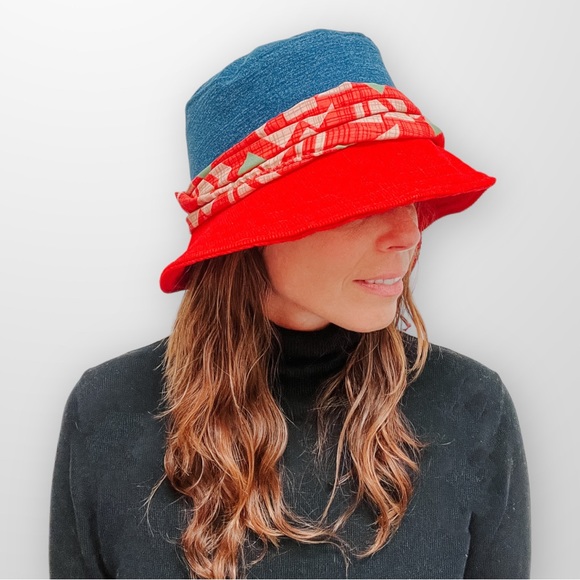 ♻️ Upcycle Hat Women’s Spring Hats with Hair Scarf Eco Friendly Sustaina… - Picture 2 of 5